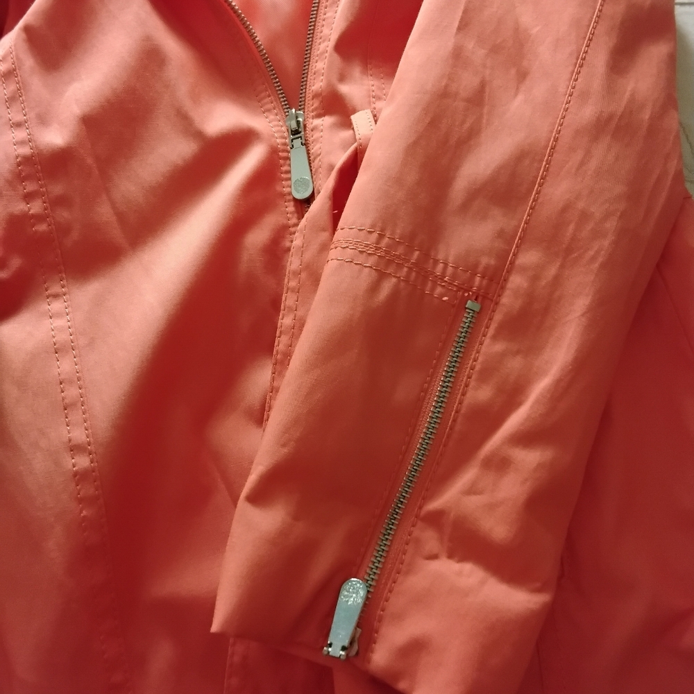Vince Camuto Women's M Orange Zippers Lined Tie Hood Pockets Trench Coat - Picture 4 of 8